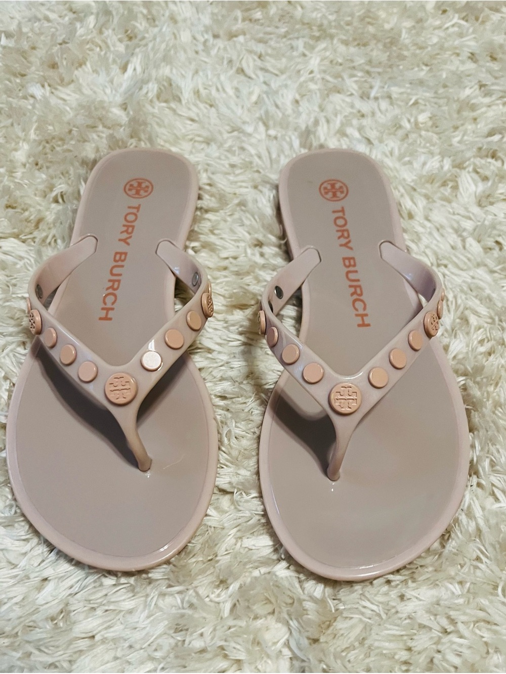 Tory Burch Blush Logo Studded Jelly Flip Sandals